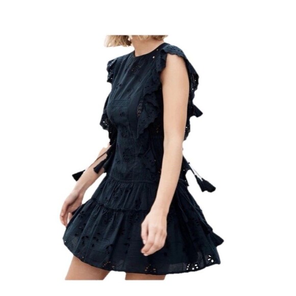 Misa Los Angeles Marieta Size Large Navy Sleeveless Eyelet Tasseled Mini Dress - Picture 2 of 13